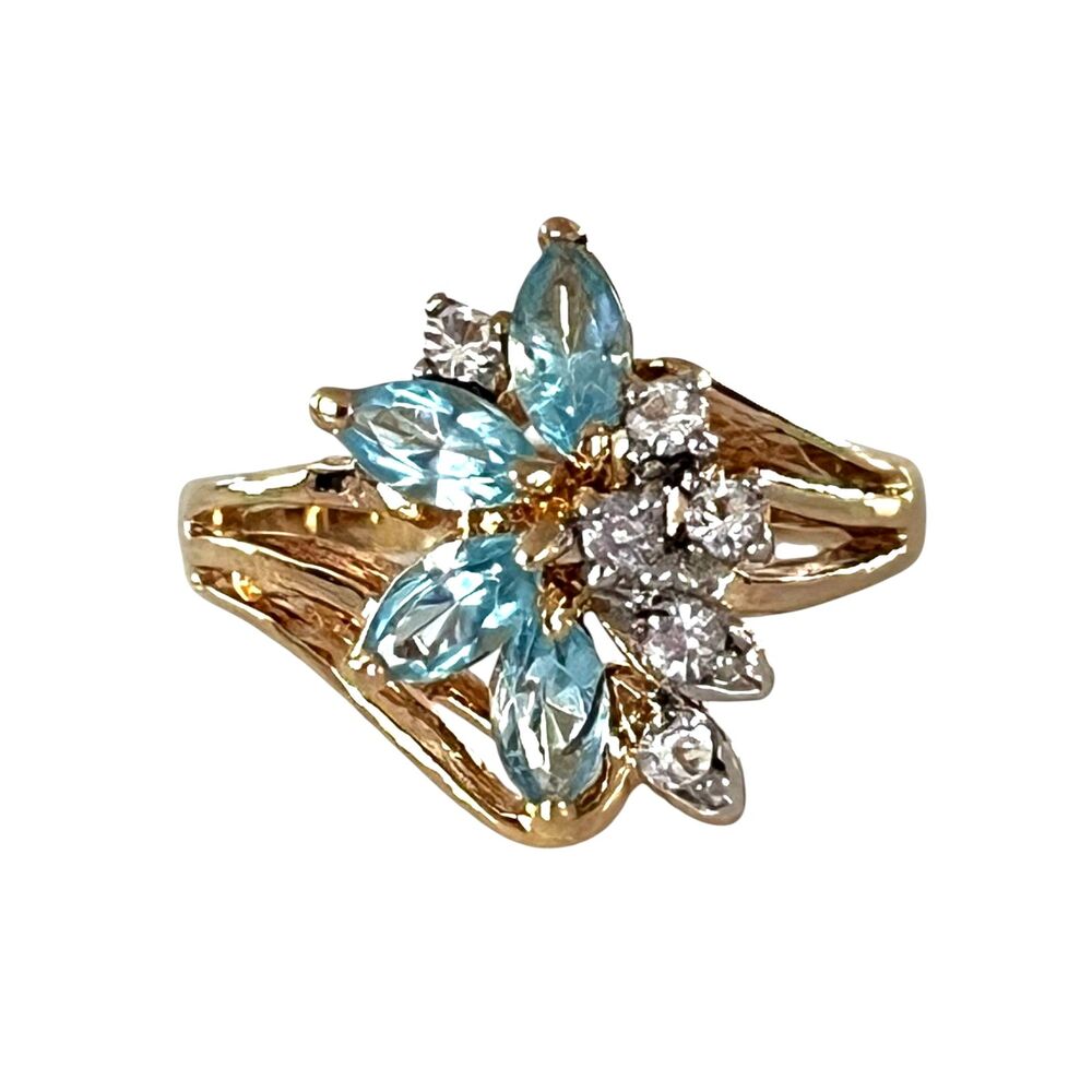 Vintage 1980s Uncas Crystal Cluster Ring Size 6 14KTGE Gold Plate - 14E